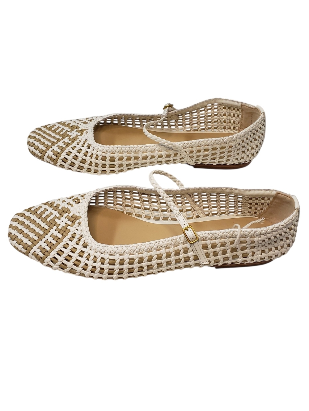 VERONICA BEARD Woven Mary Jane Flats in Natural and White Size 8.5